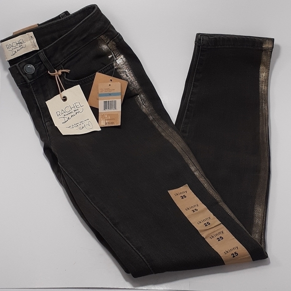 Rachel Roy Skinny Jeans Ash Wash with Foil Stripe Tuxedo Style Size 25 - Picture 2 of 6